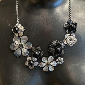 Black and silver metal flower necklace